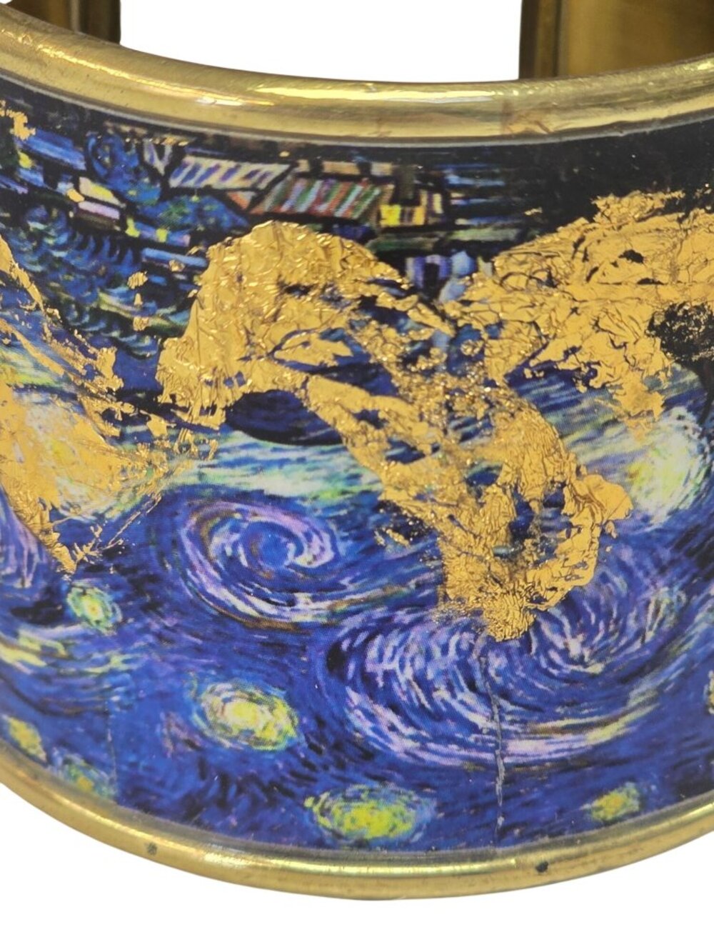 Van Gogh Starry Night Gold Leaf Cuff Bracelet Wide Brass Statement Jewelry - Picture 2 of 8